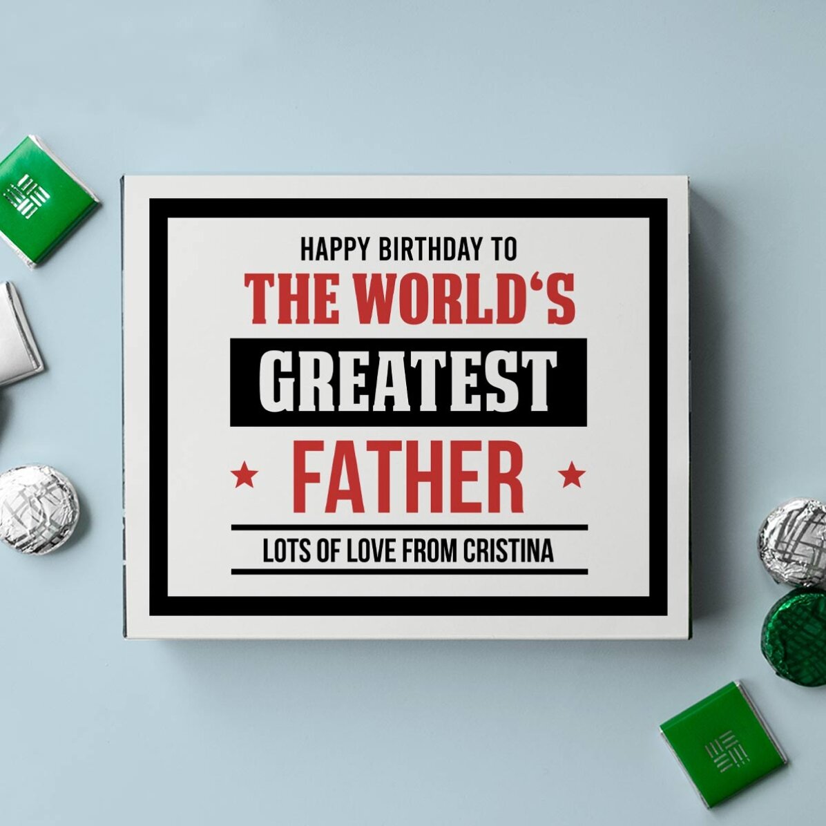 Cutie de bomboane personalizată cu mesaj pentru tată