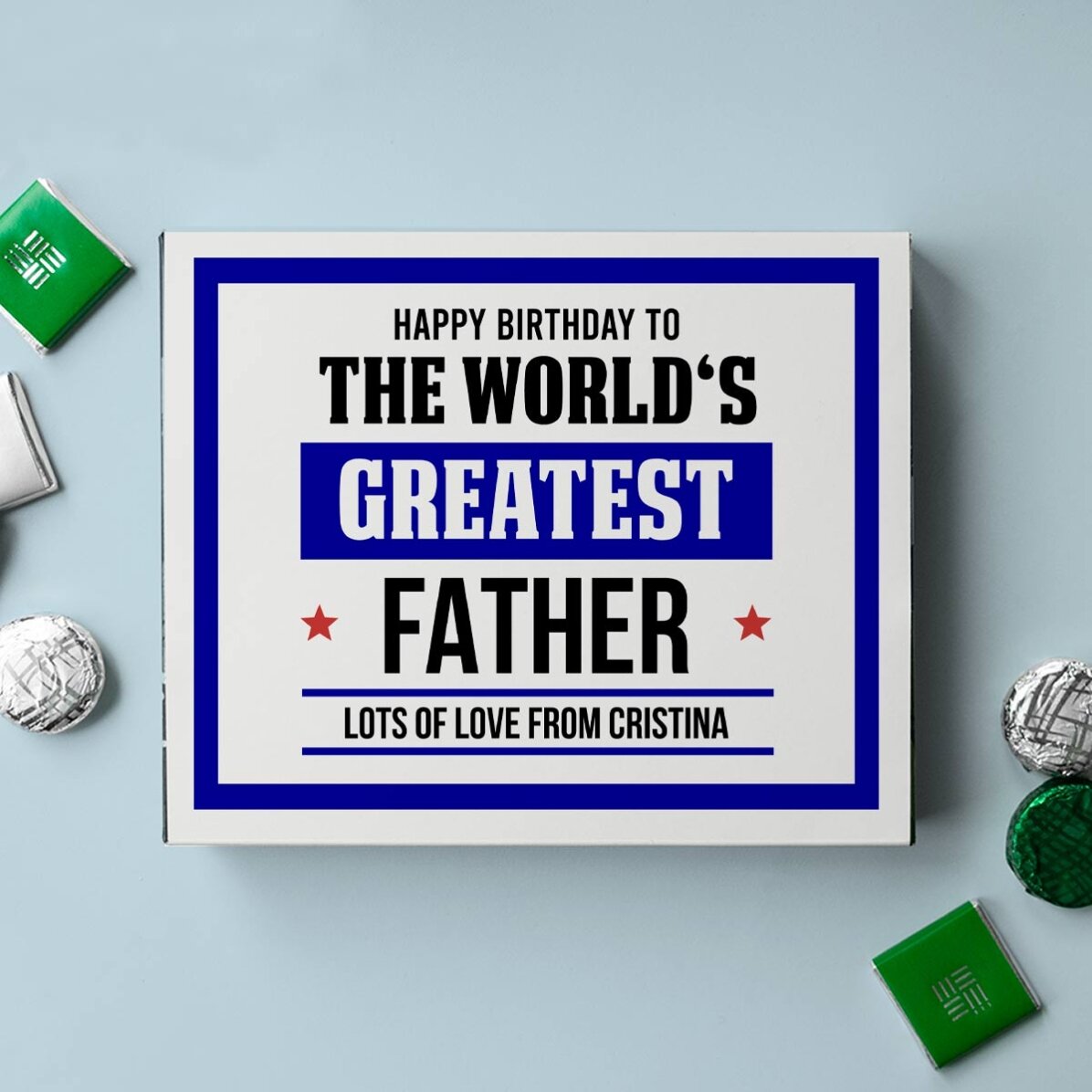 Cutie de bomboane personalizată cu mesaj pentru tată