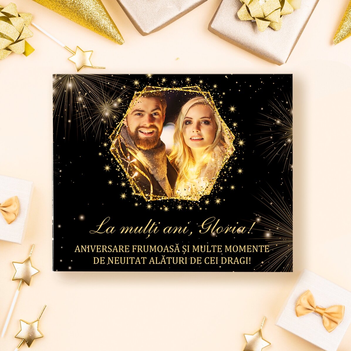 Cutie de bomboane personalizată cu o poză și text - Golden