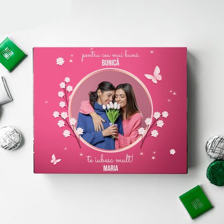 Cutie de bomboane personalizată cu poză și text - Happy spring