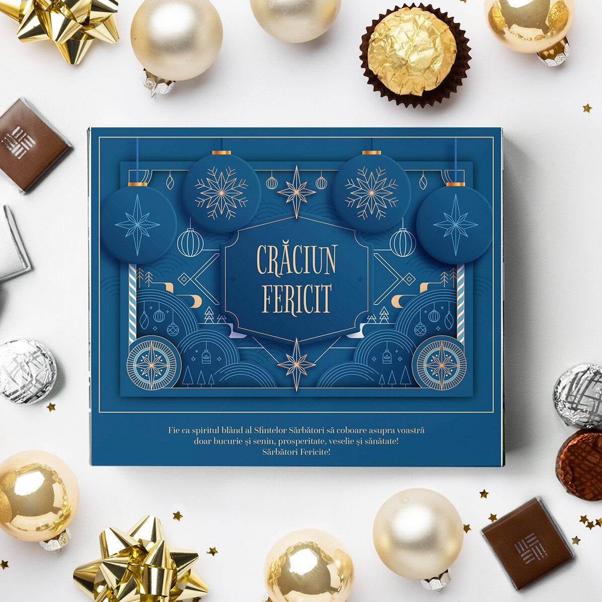 Cutie de bomboane personalizată cu text - Blue Christmas