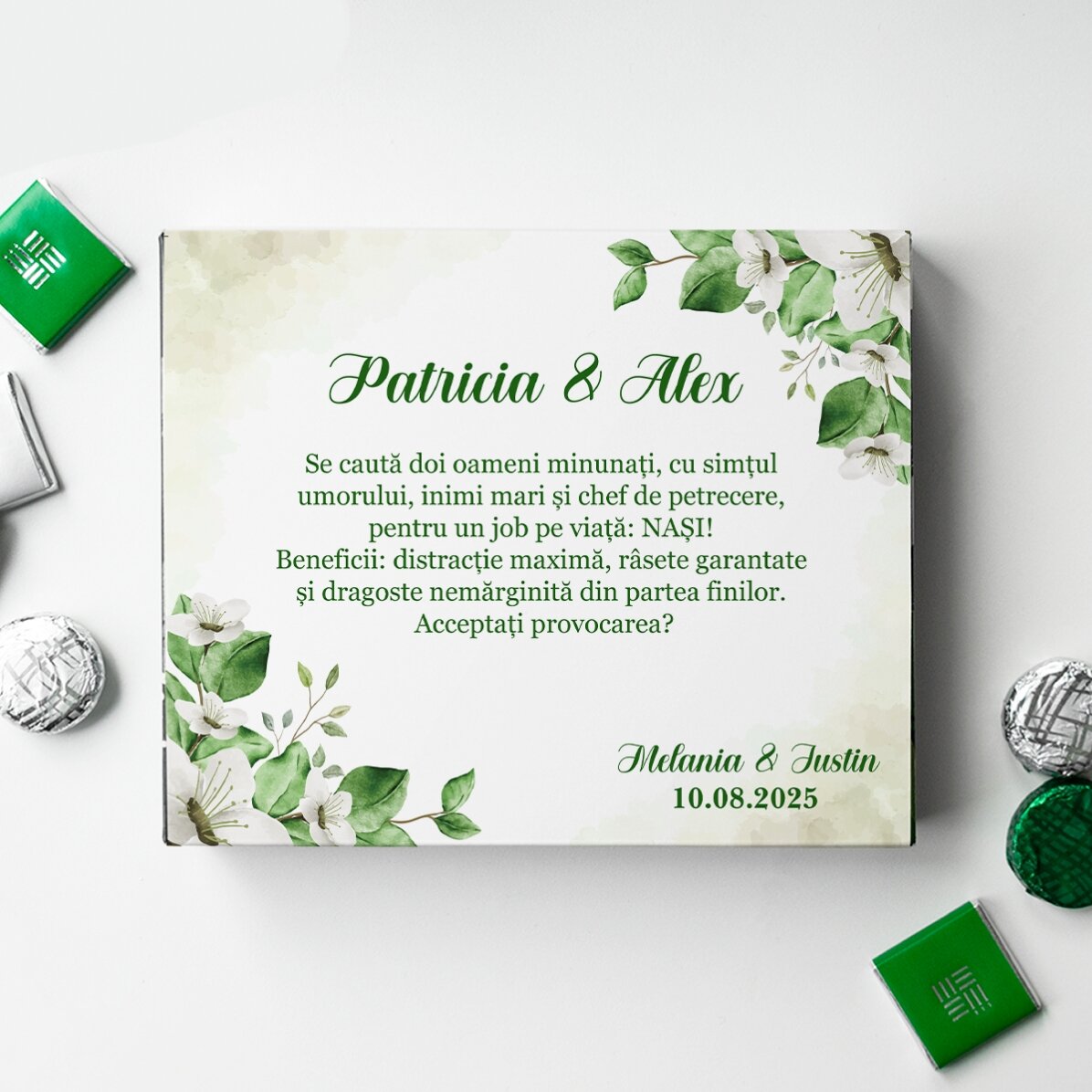 Cutie de bomboane personalizată cu text - Cerere nași