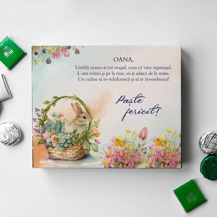Cutie de bomboane personalizată cu text - Paște fericit!