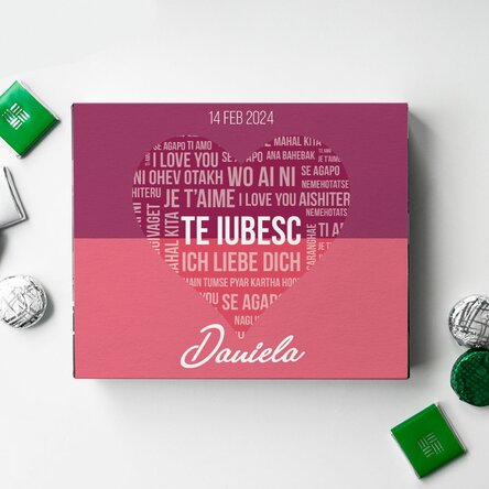 Cutie de bomboane personalizată cu text - Te iubesc