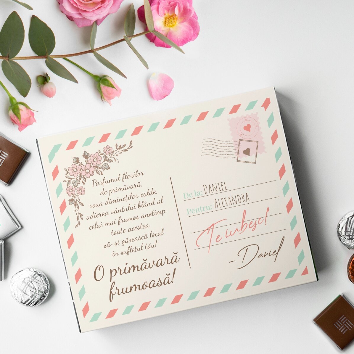 Cutie de bomboane personalizată cu text - Vedere