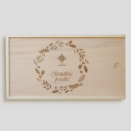 Cutie de cadou personalizată din lemn cu logo și text - Sărbători fericite!
