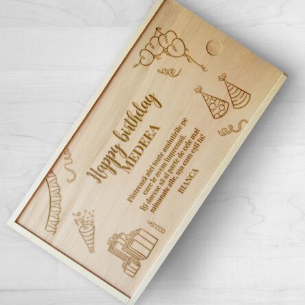 Cutie de cadou personalizată din lemn cu mesaj - Happy birthday