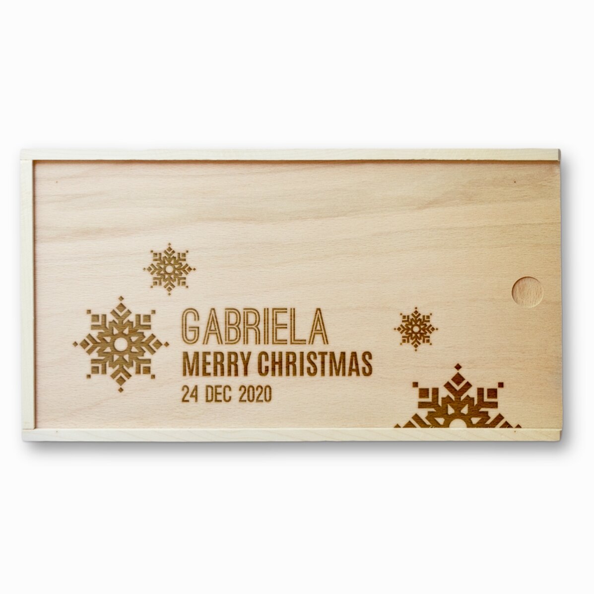 Cutie de cadou personalizată din lemn - Fulgi de nea