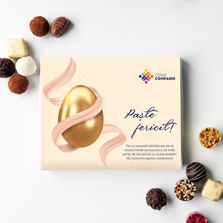 Луксозна кутия с трюфели, персонализирана с лого и великденско послание