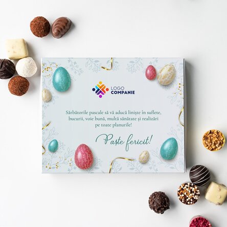 Луксозна кутия с трюфели, персонализирана с лого и послание - Весела Великден!
