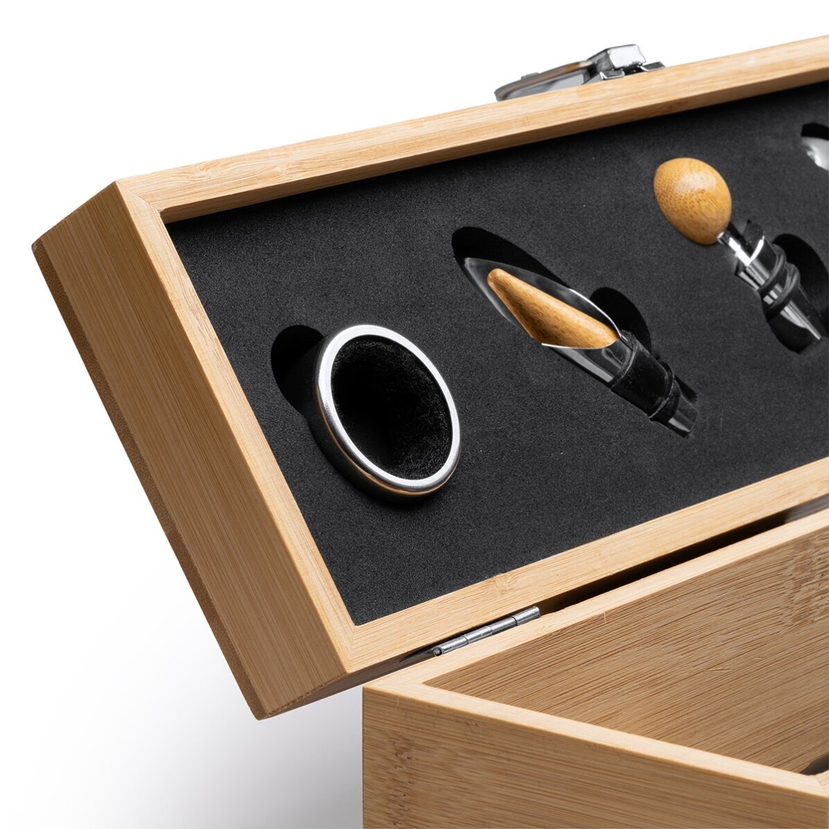 Cutie de vin din bambus cu accesorii personalizată cu logo și mesaj de Crăciun