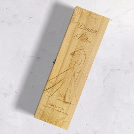 Cutie de vin din bambus cu accesorii personalizată cu mesaj - Wedding