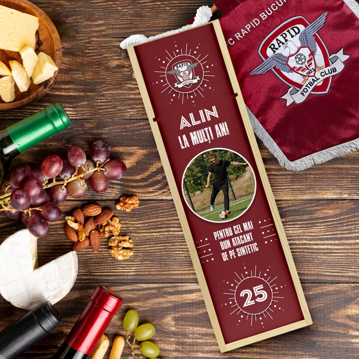Cutie de vin FC Rapid personalizată cu poză și mesaj - La mulți ani