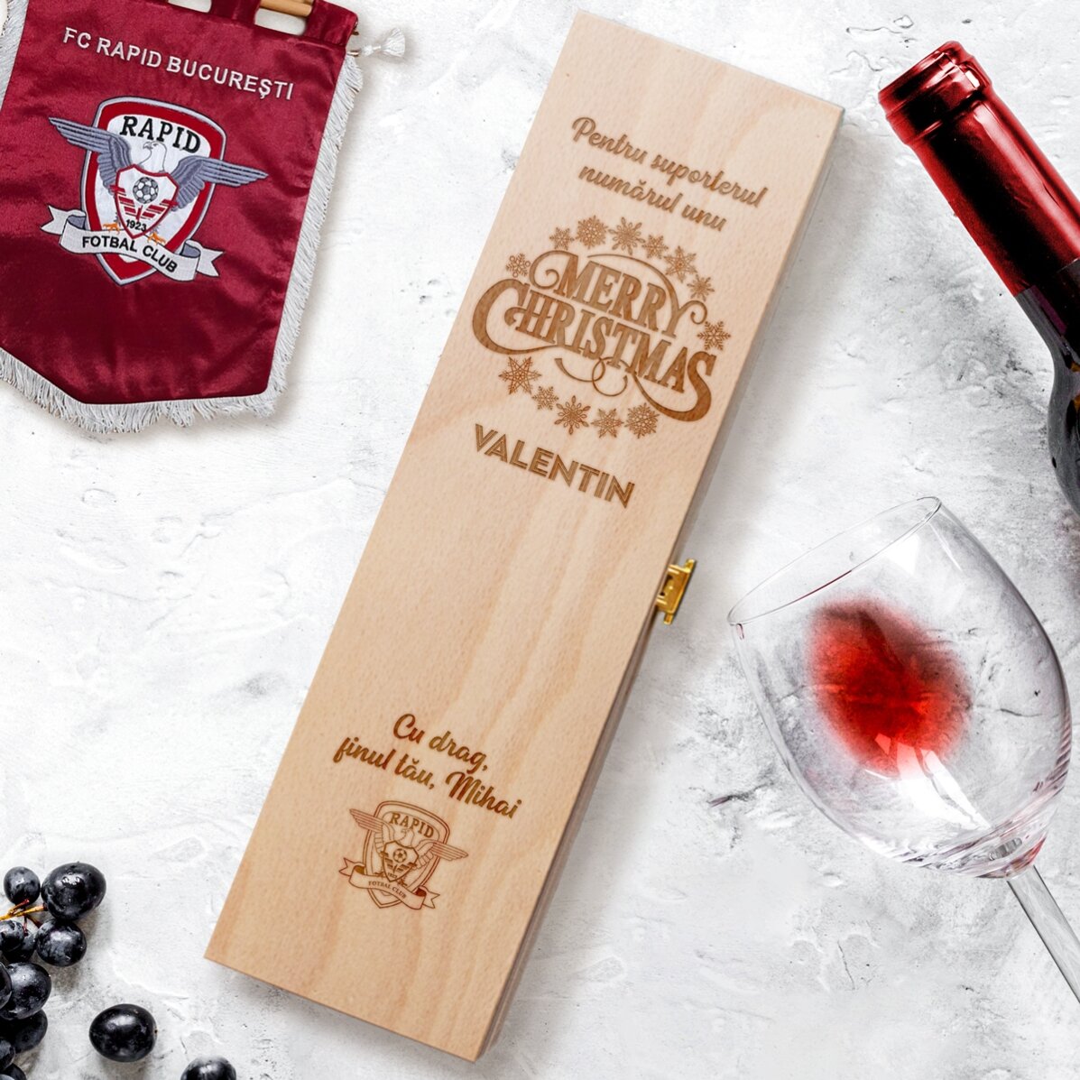 Cutie de vin FC Rapid personalizată cu text - Merry Christmas