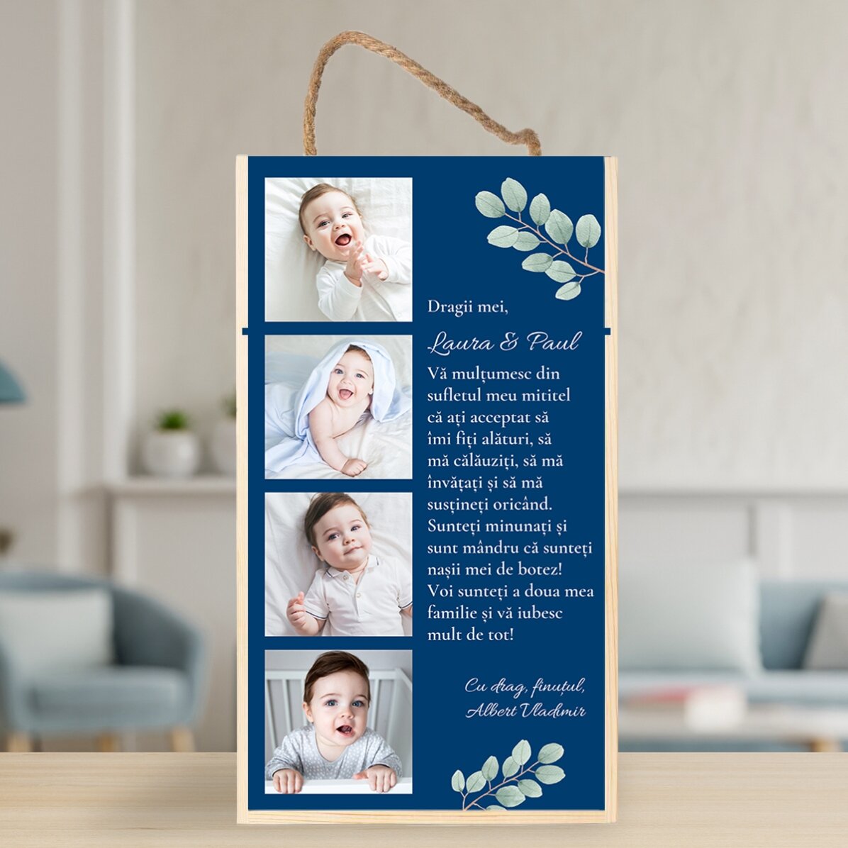 Cutie de vin pentru 2 sticle personalizată cu 4 poze și mesaj