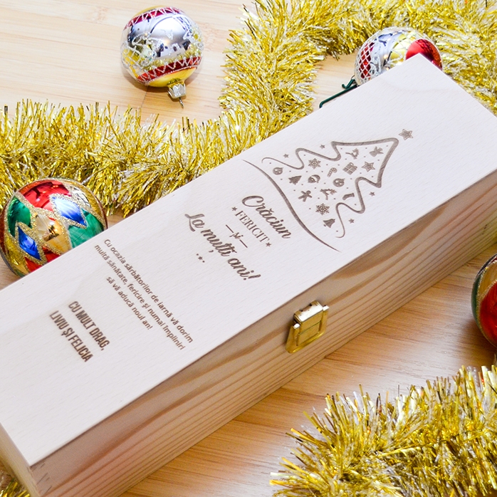 Cutie de vin personalizată - Crăciun fericit și la mulți ani!