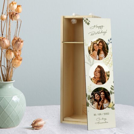 Cutie de vin personalizată cu 3 poze și text - Pentru ea