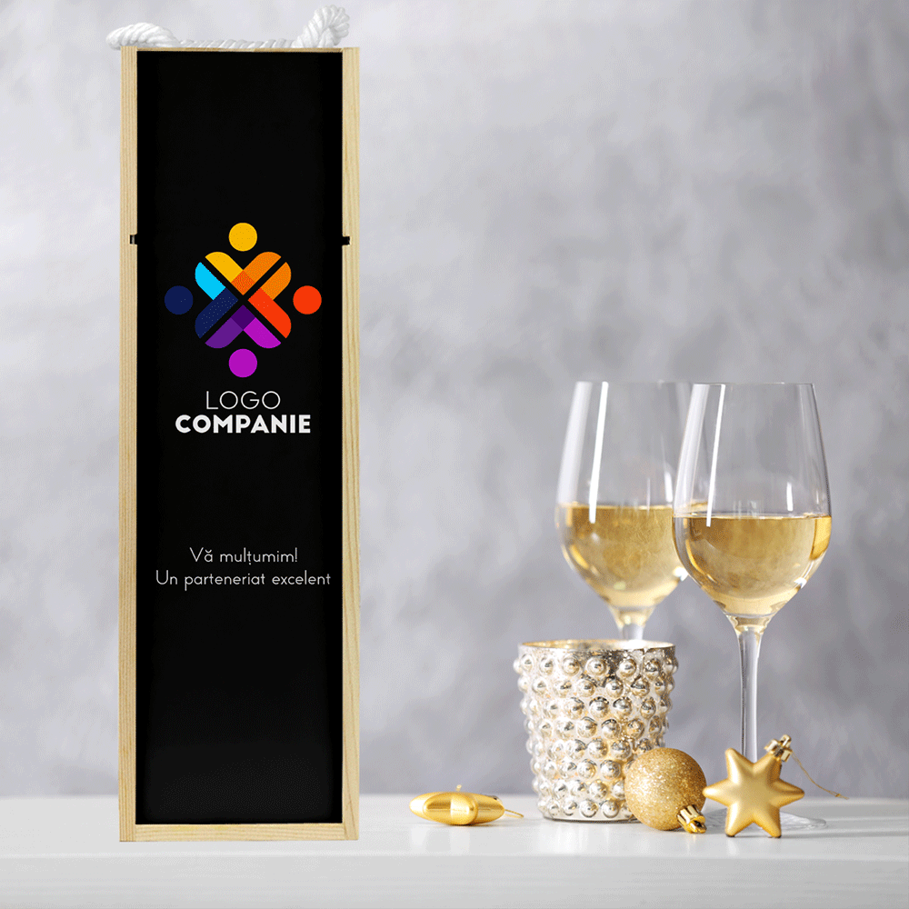 Cutie de vin personalizată cu logo și text