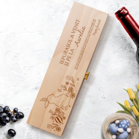 Cutie de vin personalizată cu mesaj pentru Paște - Iepuraș cu flori