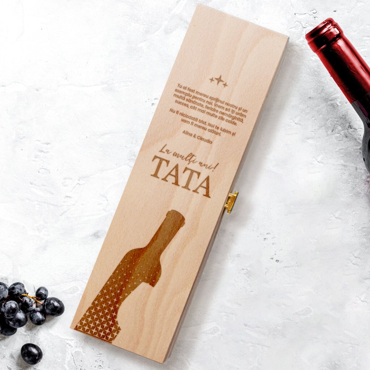 Cutie de vin personalizată cu mesaj - TATA