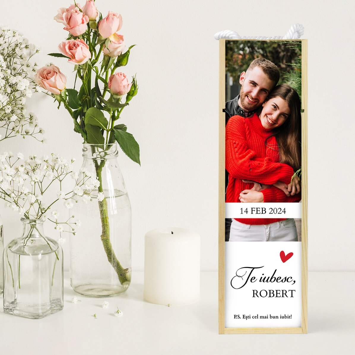 Cutie de vin personalizată cu o poză și text - Te iubesc
