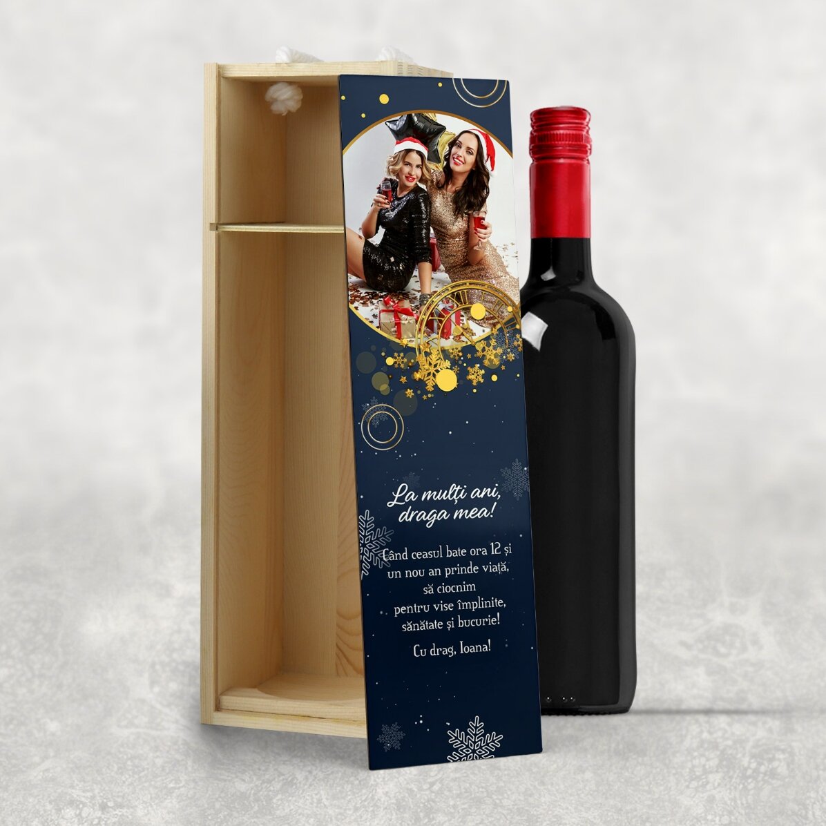 Cutie de vin personalizată cu poză și mesaj - Ora 12