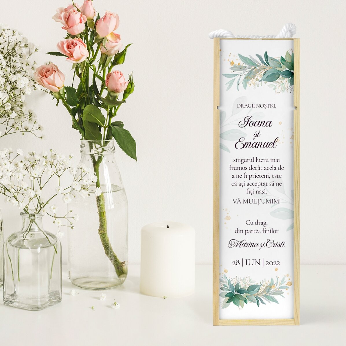 Cutie de vin personalizată cu text - Mesaj pentru nași