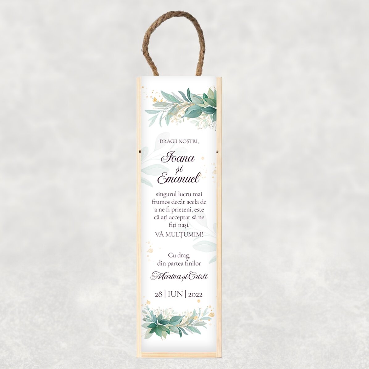 Cutie de vin personalizată cu text - Mesaj pentru nași