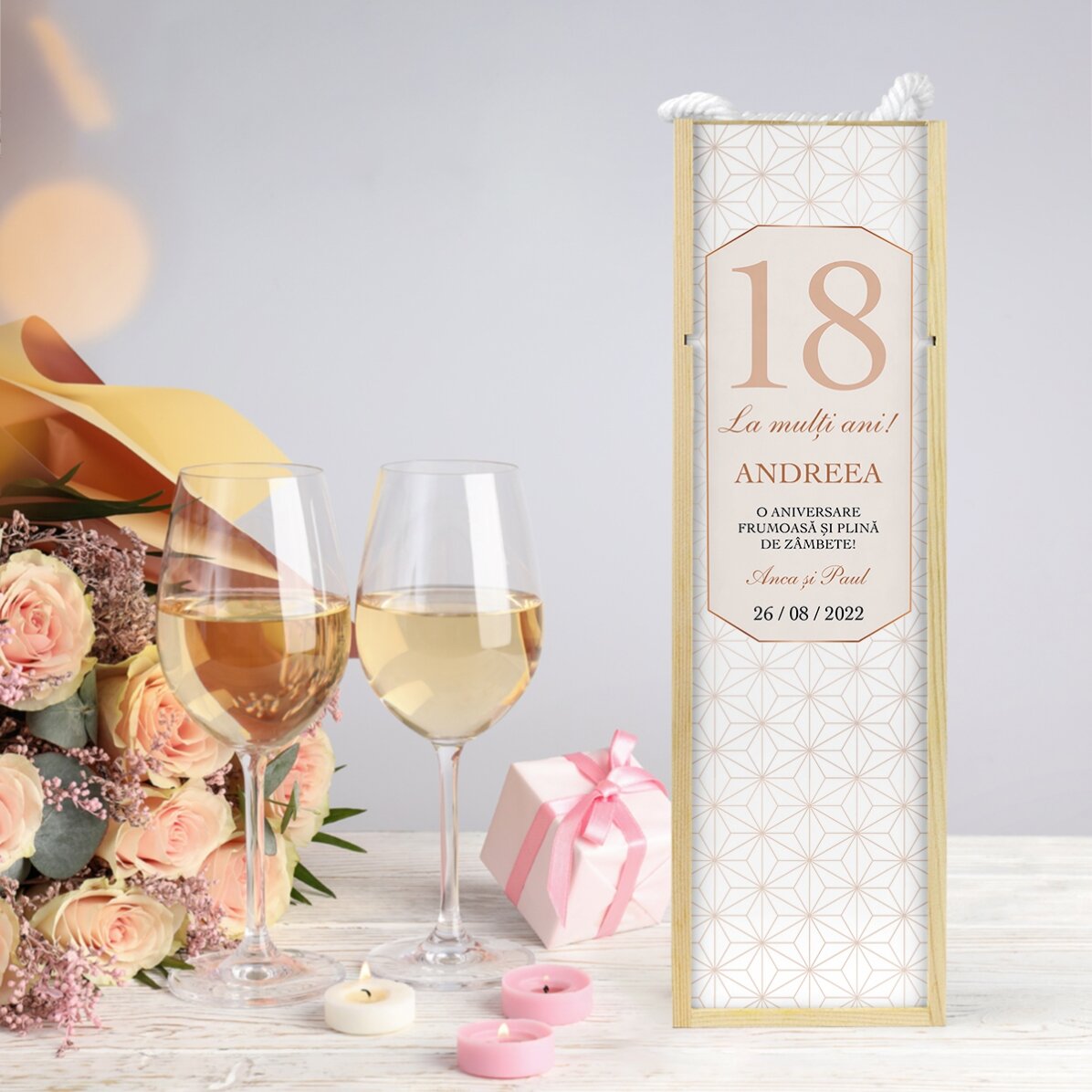 Cutie de vin personalizată cu text - Birthday