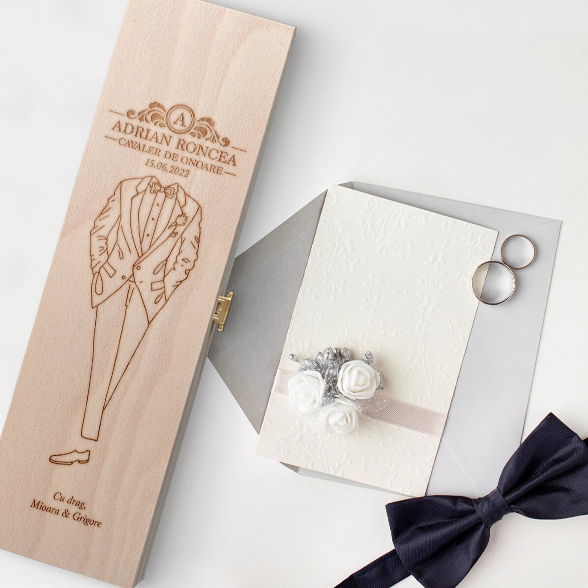 Cutie de vin personalizată cu text - Cavaler de onoare