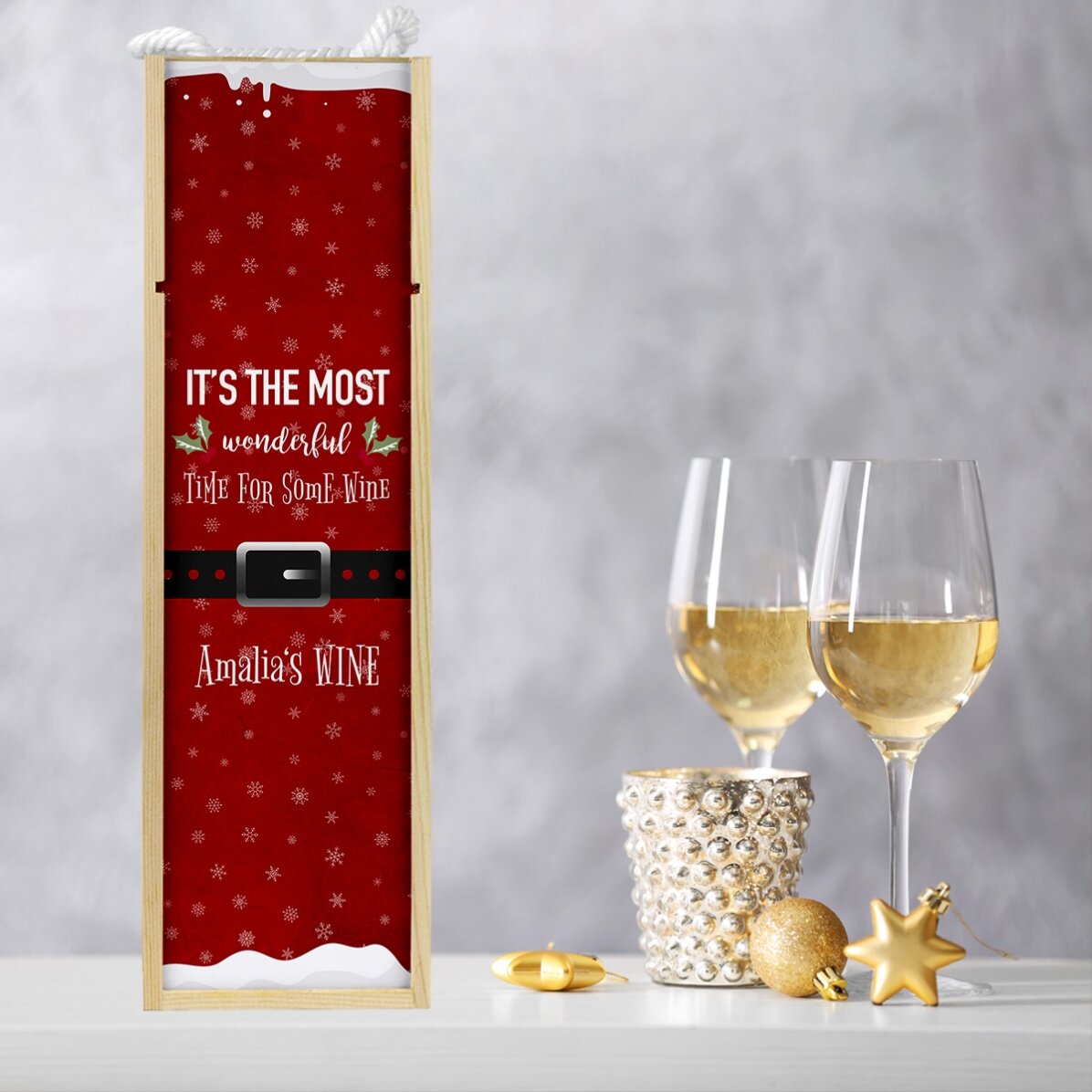 Cutie de vin personalizată cu text de Crăciun - Most wonderful time