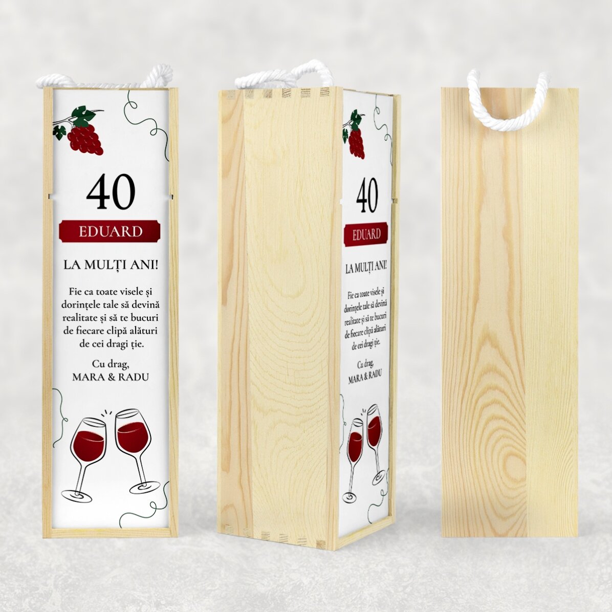 Cutie de vin personalizată cu text pentru zi de naștere