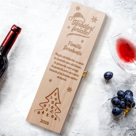 Cutie de vin personalizată cu text - Sărbători fericite!