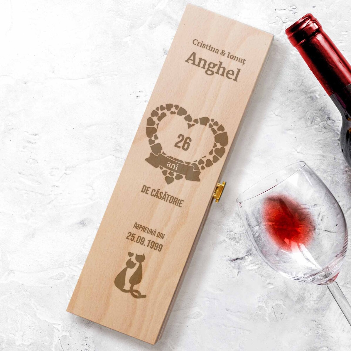 Cutie de vin personalizată - model de căsătorie