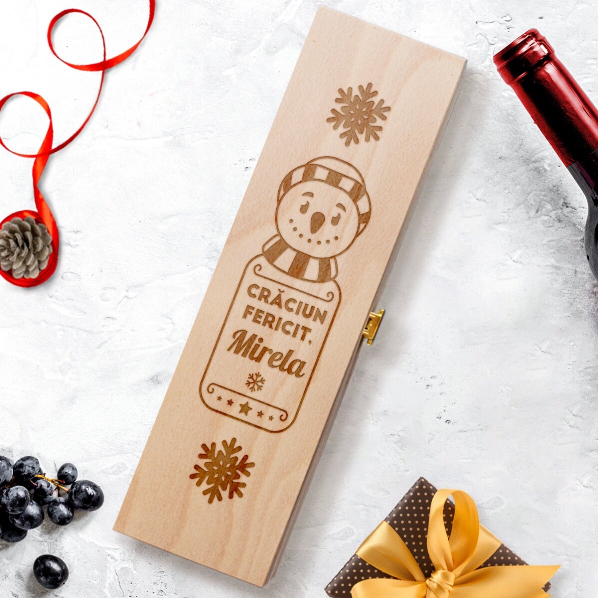 Cutie de vin personalizată - Om de zăpadă