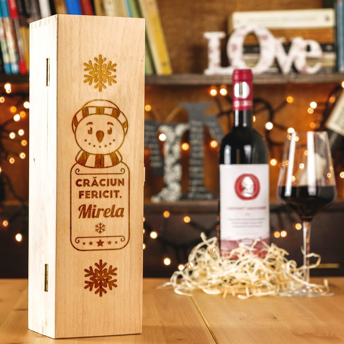 Cutie de vin personalizată - Om de zăpadă