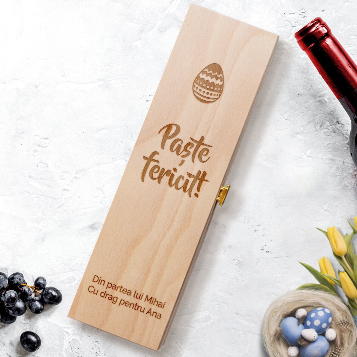 Cutie de vin personalizată - Paște fericit