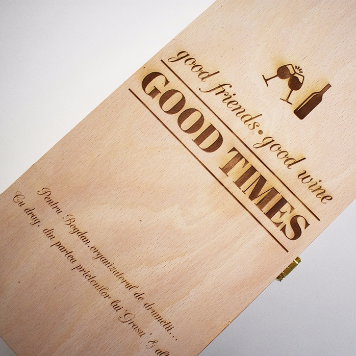 Cutie de vin personalizată pentru două sticle - Good Friends, Good Wine, Good Times