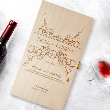 Cutie de vin personalizată pentru două sticle - Mesaj pentru nași