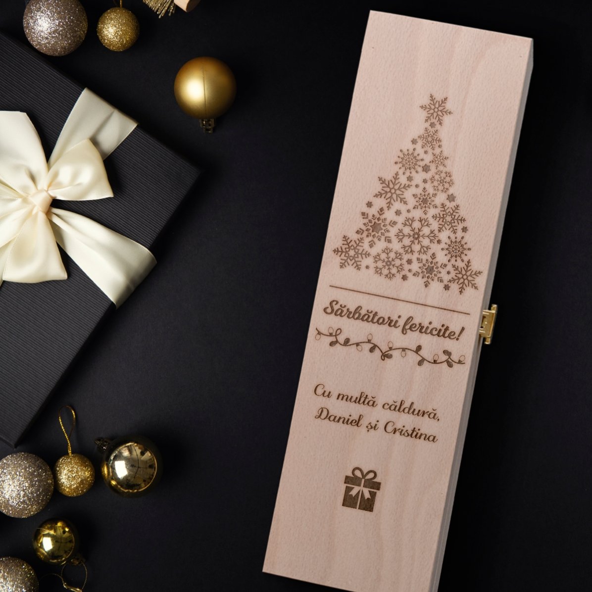 Cutie de vin personalizată - Sărbători fericite