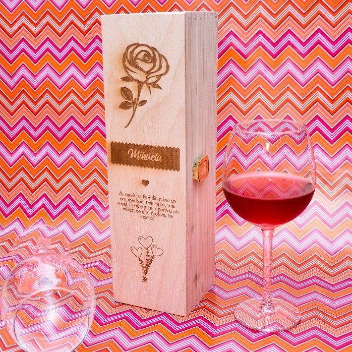 Cutie de vin personalizată - Trandafirul iubirii