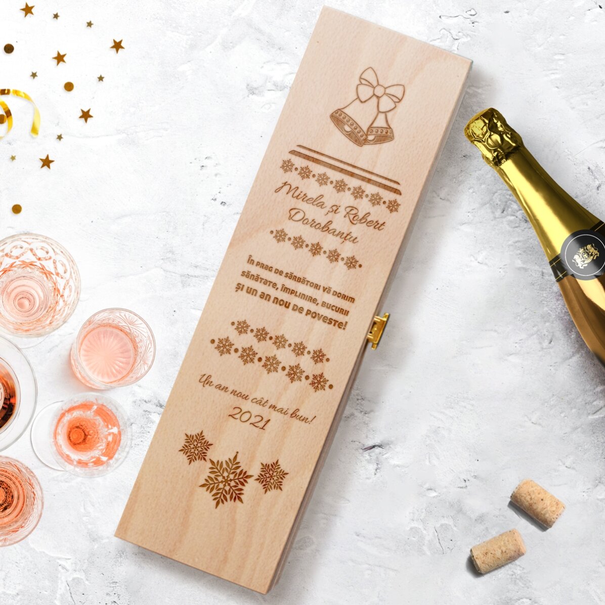 Cutie de vin spumant personalizată - An nou