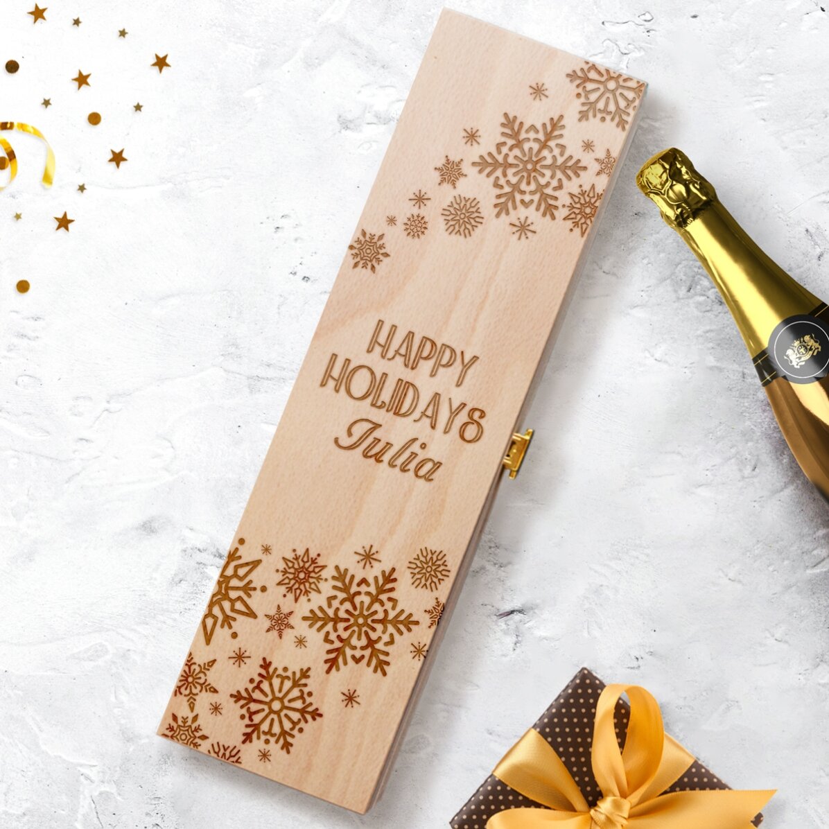Cutie de vin spumant personalizată - Fulgi de nea
