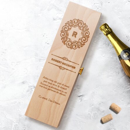 Cutie de vin spumant personalizată - Inițială și nume