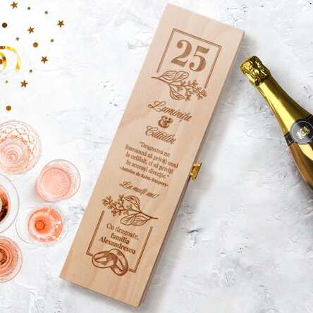 Cutie de vin spumant personalizată - model pentru aniversarea căsătoriei