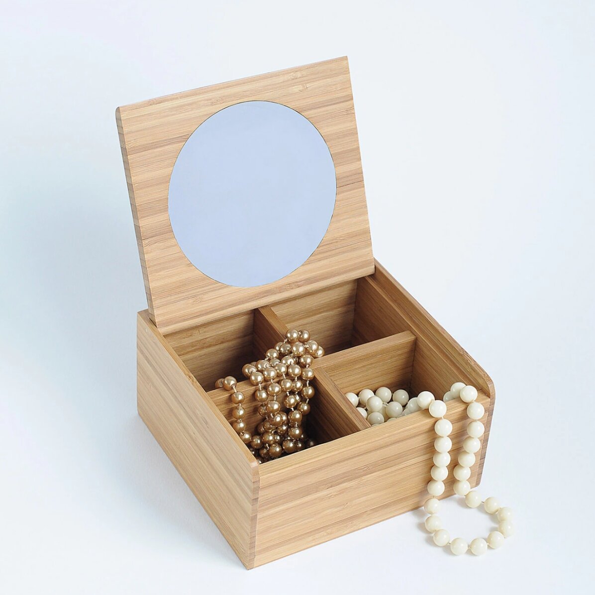 Cutie pentru bijuterii din lemn cu organizator și oglindă - avenatura