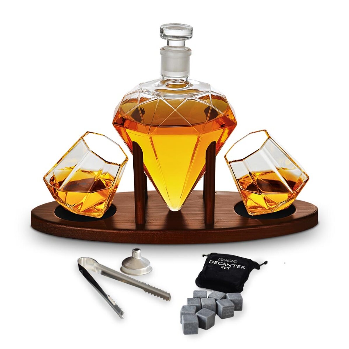 Decantor deluxe diamant cu două pahare