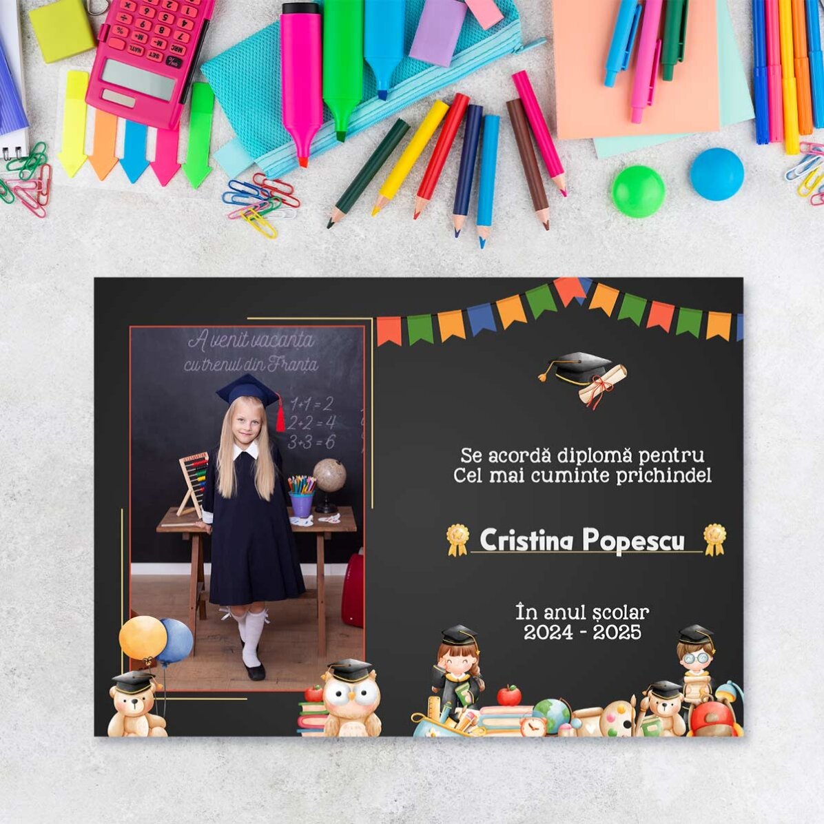Diplomă personalizată cu poză și text - Pentru școlărei