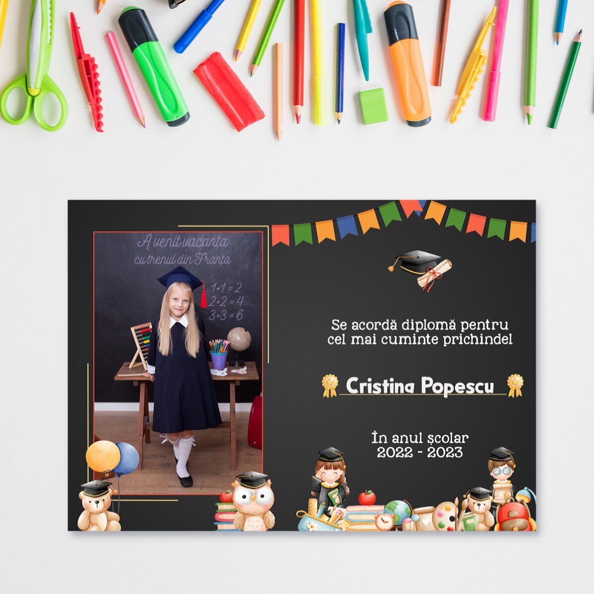 Diplomă personalizată cu poză și text - Pentru școlărei