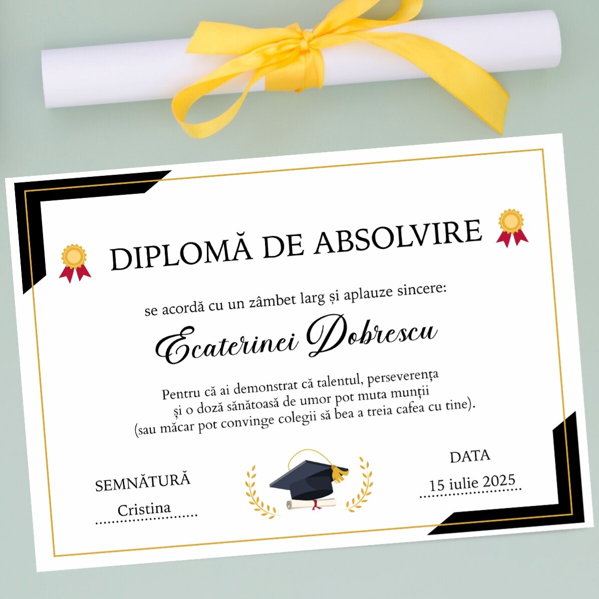 Diplomă personalizată cu text - Absolvire